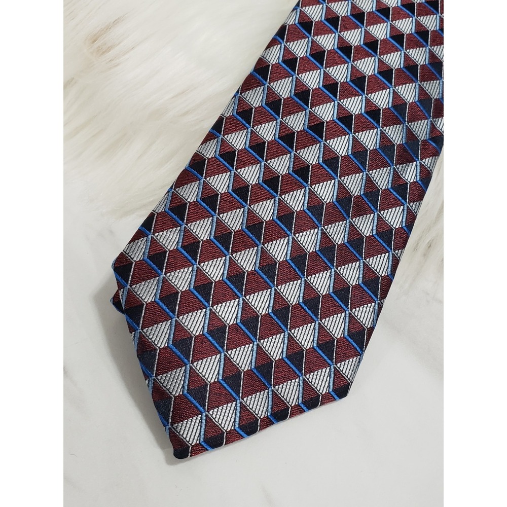 NEW Perry Ellis Tie Blue Red maroon navy abstract geometric shapes prep dark